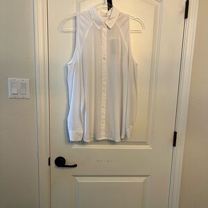 White Sleeveless Button Up Blouse
